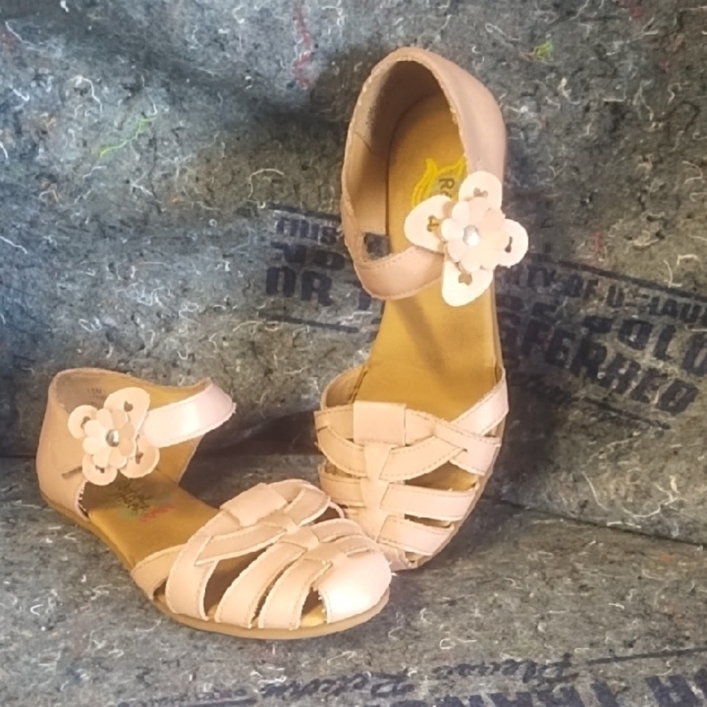 Rachel Shoes Pink and Cream Sandals with Floral Accent